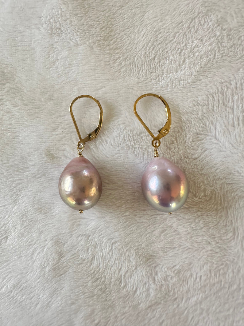 Pink Fresh Water Pearl Gold Huggie earring