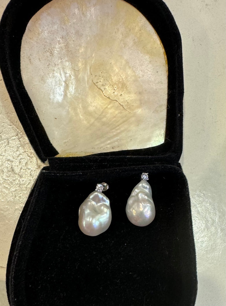 Ultra Baroque Fresh Water Pearl Earrings with Cubic Zirconia | E225b