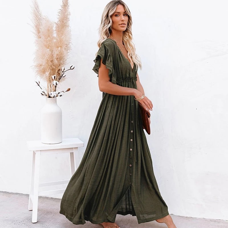 Tropical Goddess Wailea Dress | Army Green