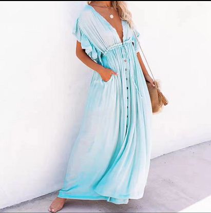 Tropical Goddess Wailea Dress | Sky Blue