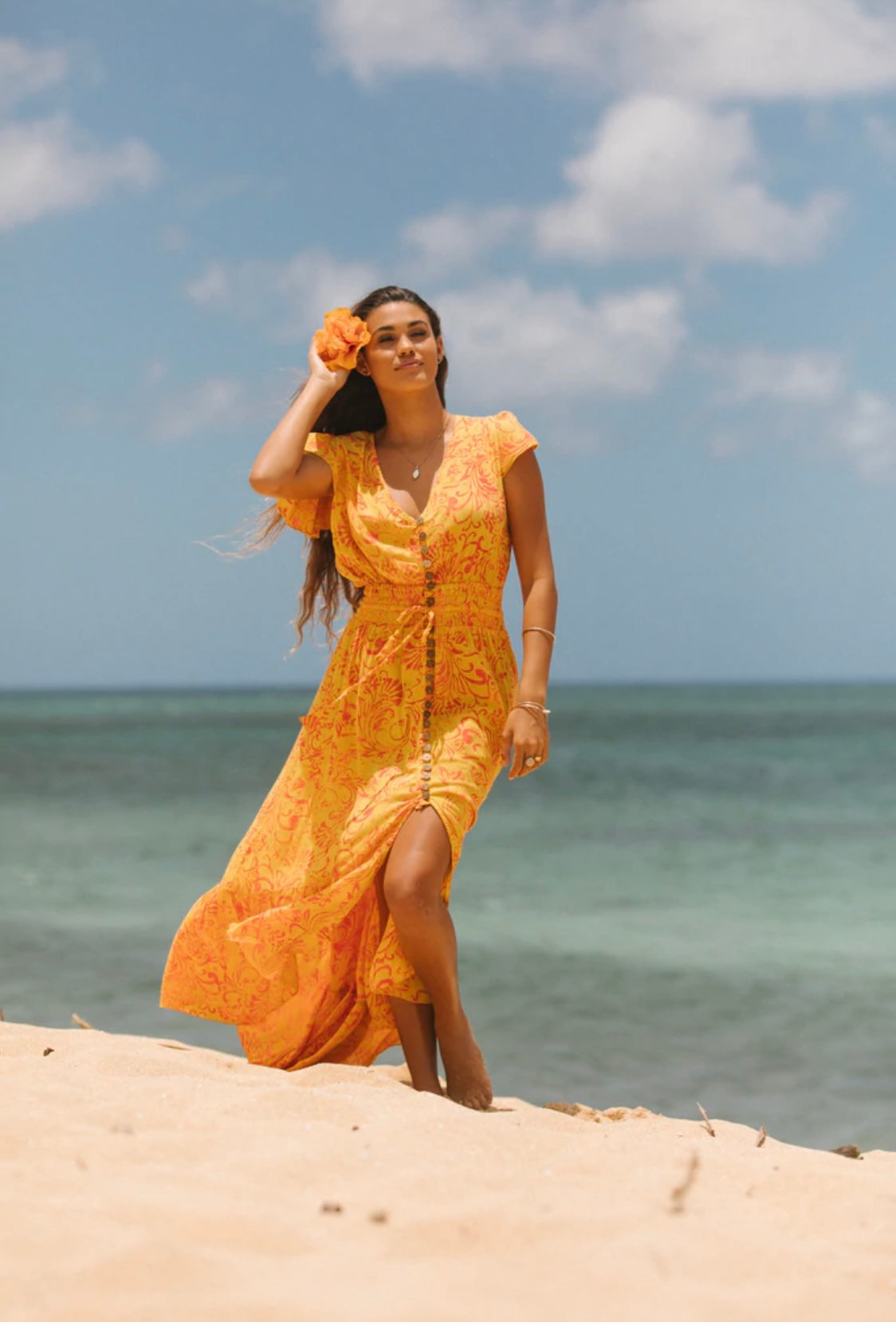 Tiare Hawaii New Moon Maxi Dress | Batik Bloom Saffron Tropical Goddess Tiare Hawaii New Moon Maxi Dress | Batik Bloom Saffron Tropical Goddess