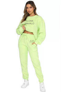 ALOHA MAHALO Crew Neck Sweater | Neon Green