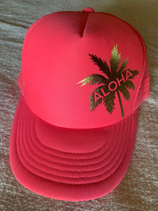 Tropical Goddess Aloha Palm Trucker Hat | Neon Pink