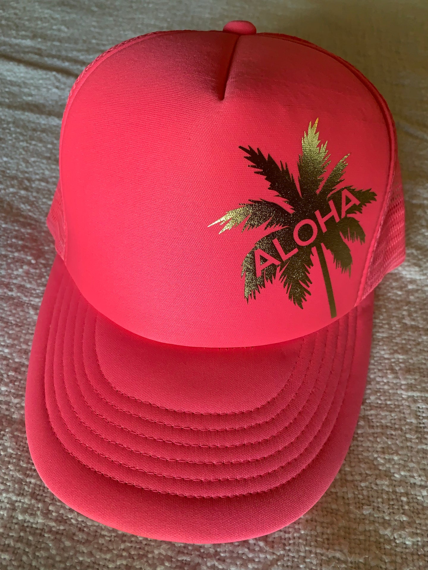 Tropical Goddess Aloha Palm Trucker Hat | Neon Pink