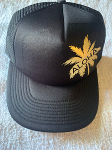 Tropical Goddess Aloha Palm Trucker Hat | Black