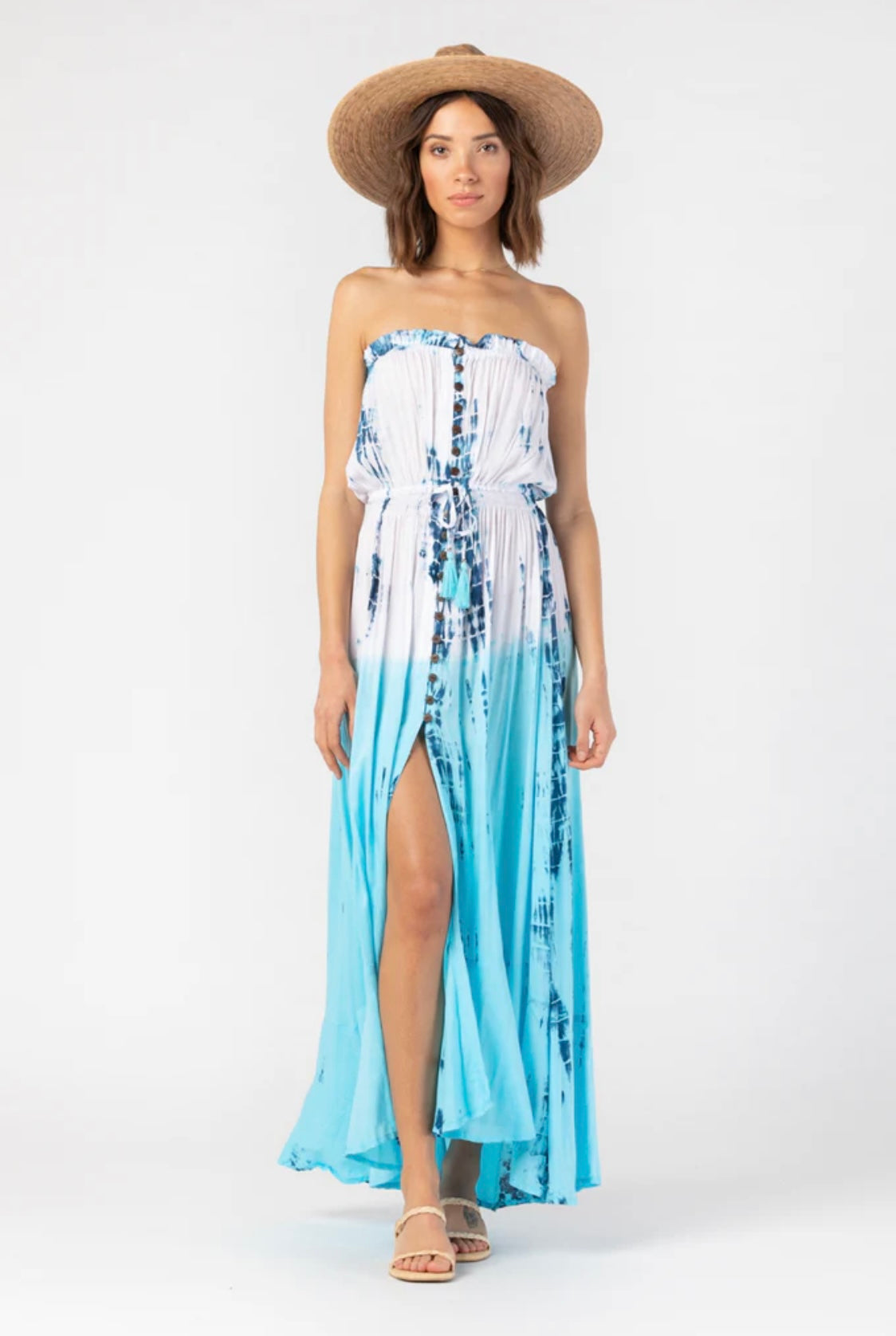 Ryden Maxi Dress | White Aqua Leo Ombre