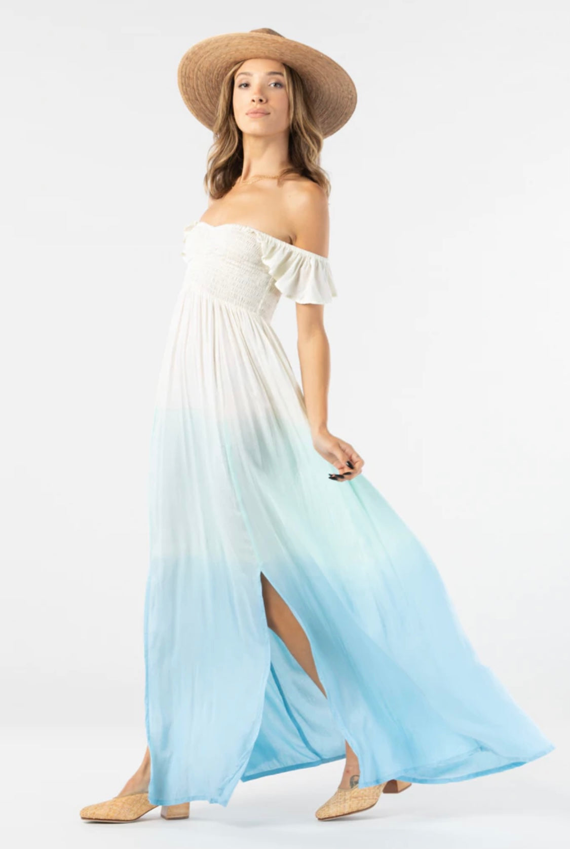 Tiare Hawaii Hollie Maxi Dress | Cream Teal Blue Ombre Tropical Goddess Tiare Hawaii Hollie Maxi Dress | Cream Teal Blue Ombre Tropical Goddess