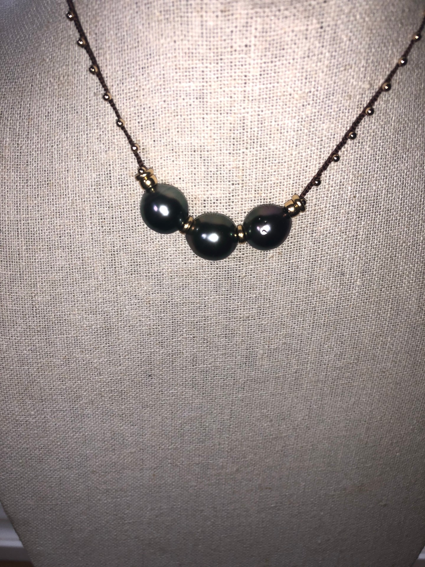 Triple Tahitian Pearl Necklace with gold filled beads