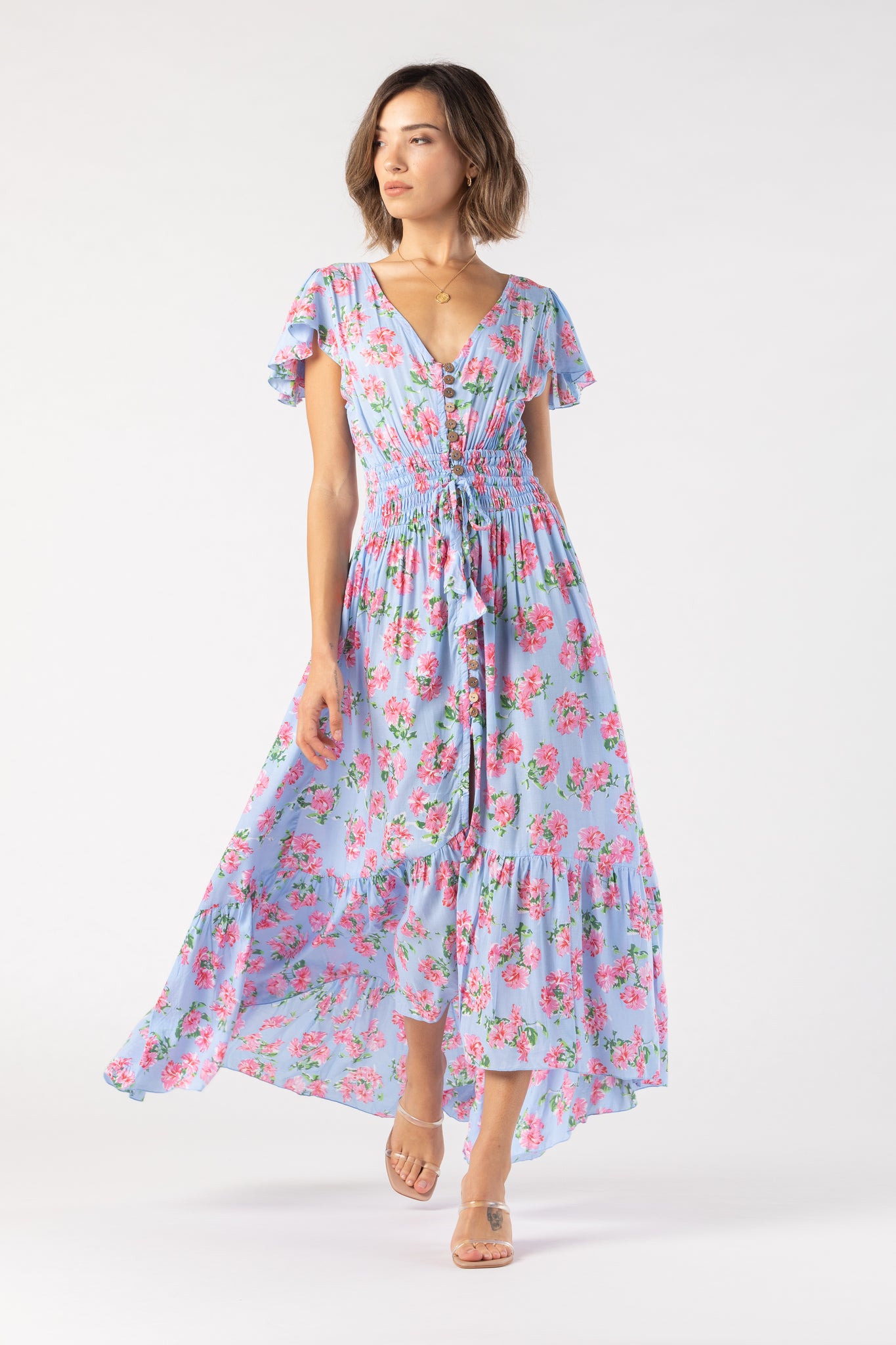 Tiare Hawaii New Moon Maxi Dress | Hibiscus Bouquet Baby Blue Tropical Goddess Tiare Hawaii New Moon Maxi Dress | Hibiscus Bouquet Baby Blue Tropical Goddess