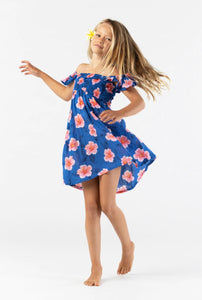 Tiare Hawaii Kids Hollie Dress | Aloha Floral Royal Blue