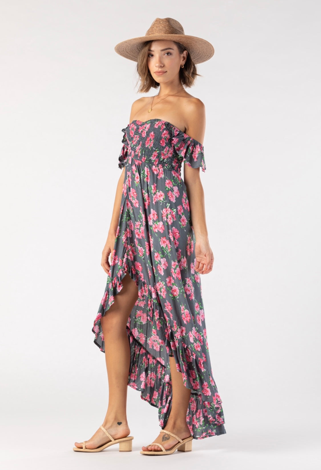 Tiare Hawaii Brooklyn Maxi Dress | Hibiscus Bouquet Grey